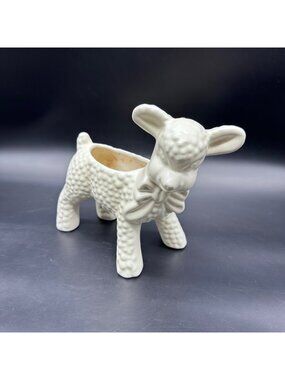 Vintage White Lamb Planter Sheep Easter Spring Decor Farmhouse Haeger USA
